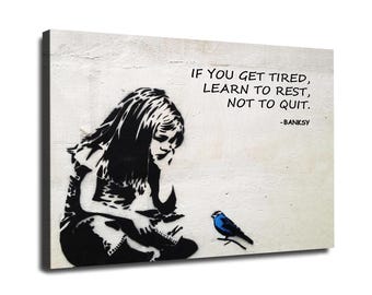 Banksy Girl with Bird Canvas Wall Art, Painting Girl Poster Print, Motivation Quote Decor
