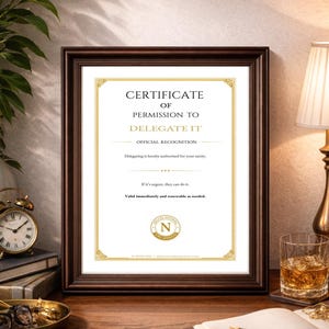 Permission to Delegate Certificate | Office Decor (Instant Download A4/US Letter)
