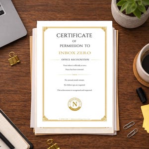 Certificate of Permission to Inbox Zero | Office Recognition Award (Digital Download)