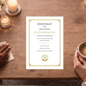Zertifikat Gute Besserung | Druckvorlage Urkunde | Sofort-Download A4 US Letter