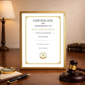 Certificaat van toestemming voor niet van toepassing | Officiële erkenning (digitale download)