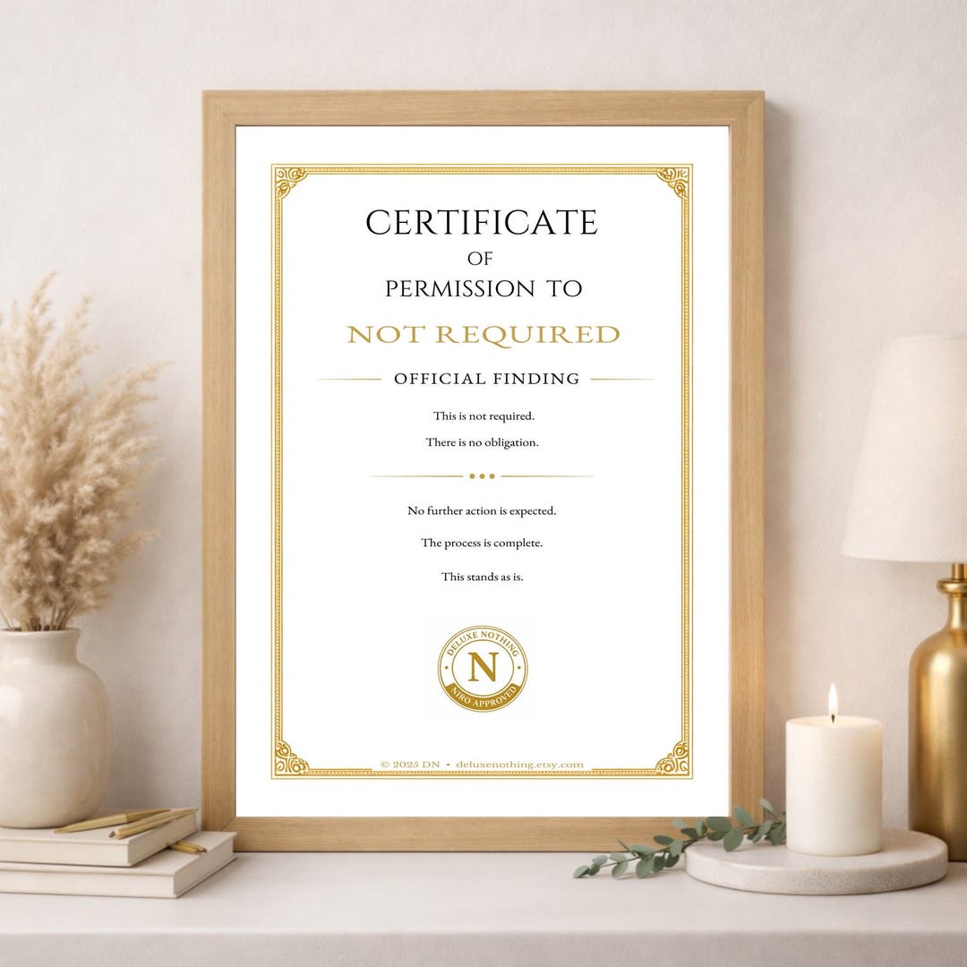 Not Required Certificate | Printable Statement Gift | Instant Download ...