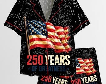 America 250 Years Anniversary Satin Pajamas, Independence Day 1776-2026 Pjs, American Flag Freedom Sleepwear, Luxury Patriotic Gift for Her