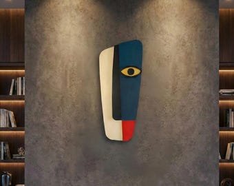 3D Abstract Wooden Face Wall Art – Modern Layered Wood Sculpture