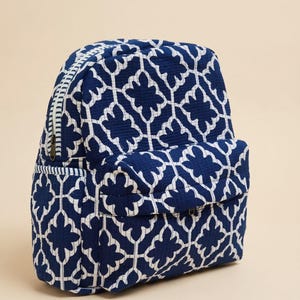 Zaino in cotone trapuntato fatto a mano, borsa da viaggio con stampa indaco