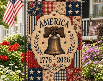 Vintage Patriotic Garden Flag, America 1776-2026 2D Printed Quilted Yard Banner, 250th Anniversary Decor, USA Flag