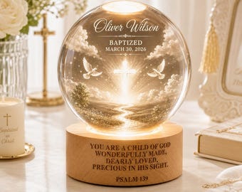 Personalized Baptism Crystal Ball Night Light, Custom Name Christening Gift for Baby, Baby Dedication Keepsake, Nursery Decor