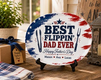 Personalized Dad Everything Tastes Better When You Grill Plate, Father's Day Gift From Kids, Custom BBQ Serving Platter For Grill Daddy Gift