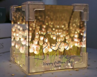 Personalized birthday gifts, Flower night lights, Handmade DIY night lights, Tulip LED night lights, Creative mirror table lamps,Mom Gift