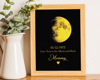 Personalized Mother's Day Gifts-Wooden Moon Photo Frame-Moon Phase Print by Date-Custom Birthday Gift-Custom Special Date-Custom Lunar Phase