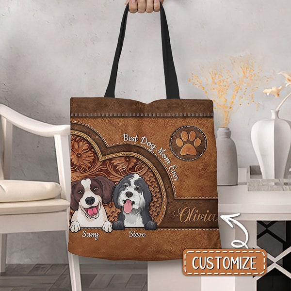 Custom Leather Handbags for Women with Dogs, Custom Photo Leather Handbags, Dog Mom Gifts, Personalized Leather Bags, Dog Lover Gifts