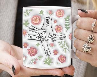 You Hold Our Hands Mug, Also Our Hearts Mug, Personalized Custom 3D Inflated Effect Printed Mug, Gift For Mom/Grandma, Custom Add Names