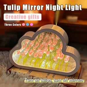 DIY Cloud Tulip LED Night Lights Girl Bedroom Ornaments Creative Photo Frame Mirror Table Lamps Bedside Handmade Birthday Gifts zdjęcie 1