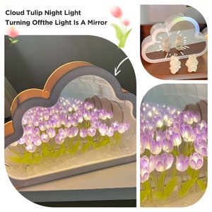 DIY Cloud Tulip LED Night Lights Girl Bedroom Ornaments Creative Photo Frame Mirror Table Lamps Bedside Handmade Birthday Gifts zdjęcie 4