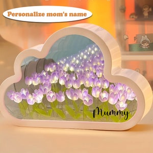 DIY Cloud Tulip LED Night Lights Girl Bedroom Ornaments Creative Photo Frame Mirror Table Lamps Bedside Handmade Birthday Gifts zdjęcie 2