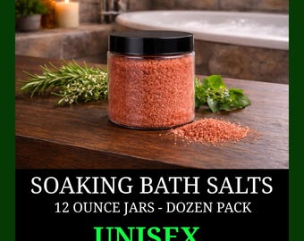 12 Large Jars of Sea Salt Bath Salts in Unisex Fragrance and Color Choice. 12-oz Jar Bulk Quantity.