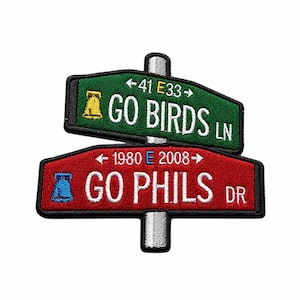 Go Birds Go Phils 刺繍ワッペン – フィラデルフィアの街路標識デザイン（アイロン接着式）