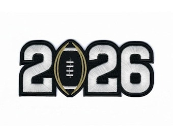 2026 Football Year Embroidery Patch – Black, White & Gold Iron-On Applique