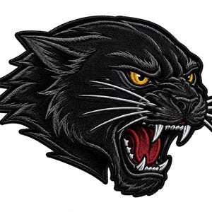 Black Panther Embroidery Patch, Fierce Panther Head Applique, Wild Cat Embroidered Badge