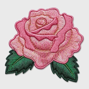 Parche bordado de rosa rosa, aplique floral, insignia botánica romántica