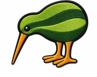 Borduurpatch kiwivogel | Groene vogel opstrijkappliqué