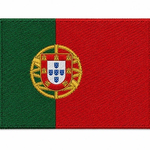 May include: Embroidered patch featuring the flag of Portugal. The design includes a green vertical stripe on the left, a red vertical stripe on the right, and the Portuguese coat of arms in the center.