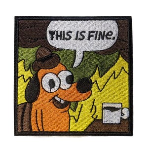 Geborduurde meme-patch This Is Fine Dog, opstrijkpatch