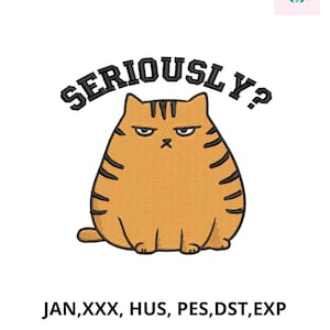 Grumpy Cat "SERIOUSLY?" Machine Embroidery Design, Funny Chunky Cat, Sarcastic Kitten Pattern for Hoodie and Tote
