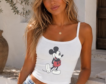 Bella Canvas Retro Mickey Mouse Disney Spaghetti Tank Top, Cute Mickey Summer Crop Tank Women 90's Style Y2K Top