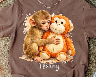 Baby Monkey Punch T-shirt, Comfort Colors® Tee, Animal Lover Gift, Cute Monkey Shirt, I Belong Tee, Wildlife Shirt,Cozy Graphic Sweatshirt