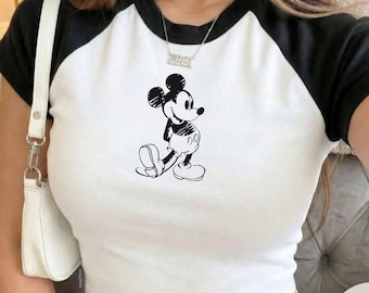 Retro Mickey Mouse Baby Tee, Y2K 90s Style Classic Mickey Baby Tee, Bella Canvas Baby Tee, Magic Kingdom Inspired Crop Top