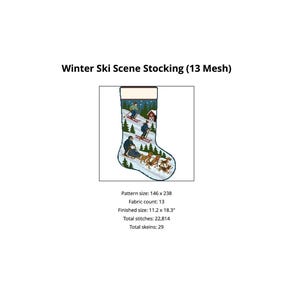 13 Mesh , Ski Slope Scene Stocking Needlepoint CHART