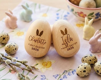 Personalized Wooden Easter Egg Shaker, Custom Baby First Easter Gift, Kids Musical Instrument, Engraved Montessori Toy, Wood Egg Shakers