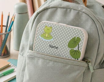 Fiambrera infantil personalizada con motivos de animales (rana, loro, elefante o caracol), con nombre, regalo para el jardín de infancia o el primer día de clase.