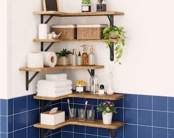 Corner shelf made of wood – wall shelf set