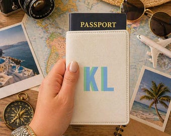 Shadow Monogram Passport Holder | Personalized Leather Passport Cover, Travel Wallet, Honeymoon Gift