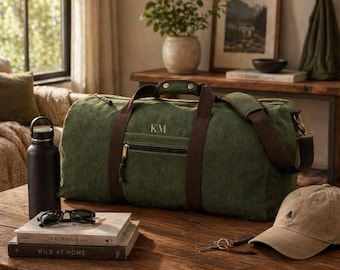 Personalised Holdall Bag, Men’s Weekend Bag, Monogram Canvas Duffle, Custom Initials Travel Bag, Groomsman Gift, Overnight Bag