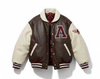 Vintage 90s Posh Boy Embroidered Logo Wool Leather Varsity Jacket