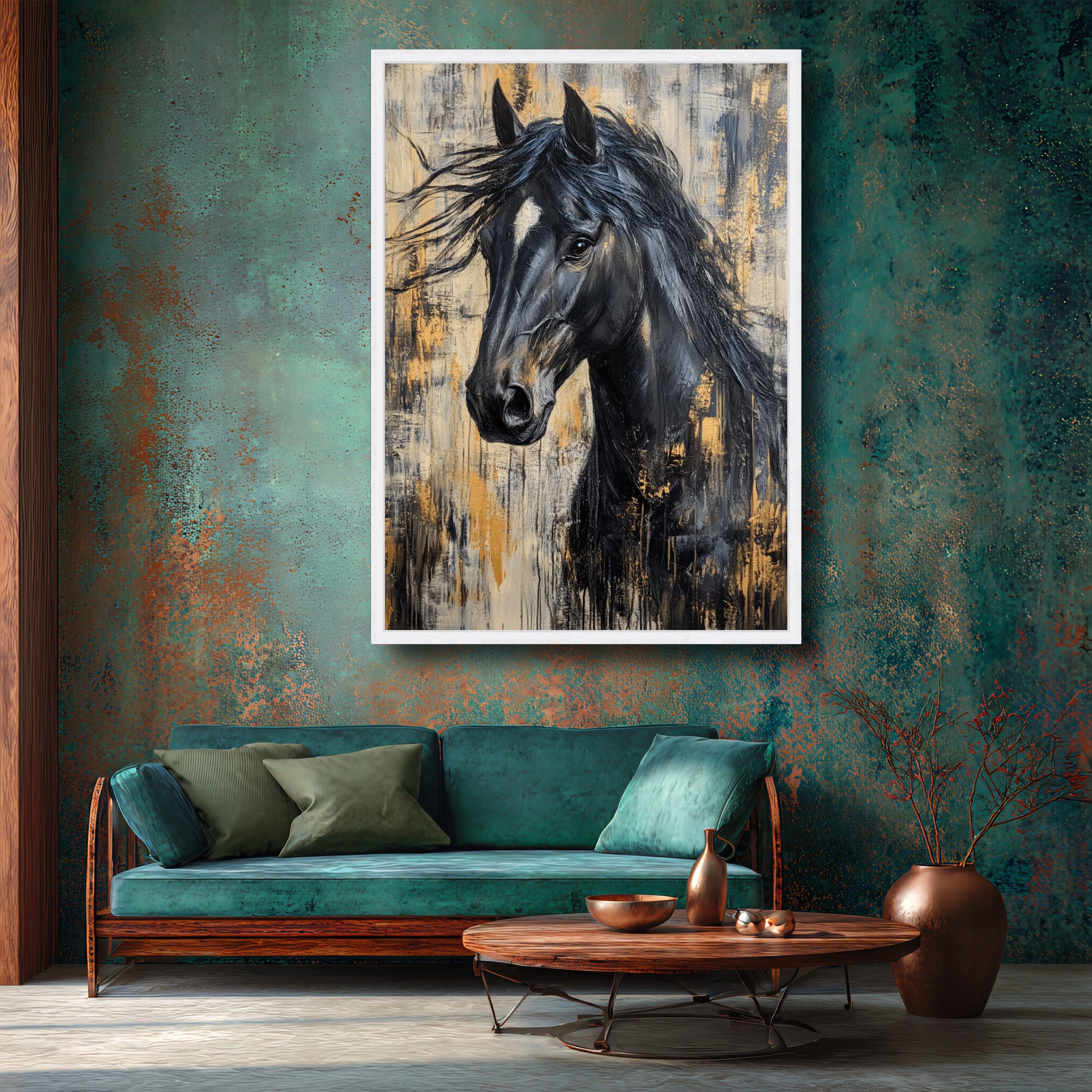 Abstract Black Horse Portrait, Modern Equestrian Canvas Art - Etsy