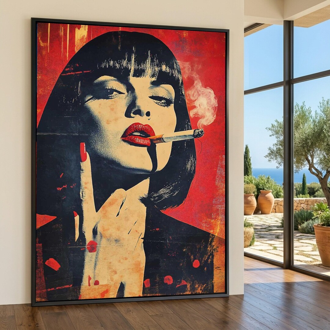 Retro Femme Fatale Canvas, Smoking Woman Wall Art, Red Lips Pop Art ...