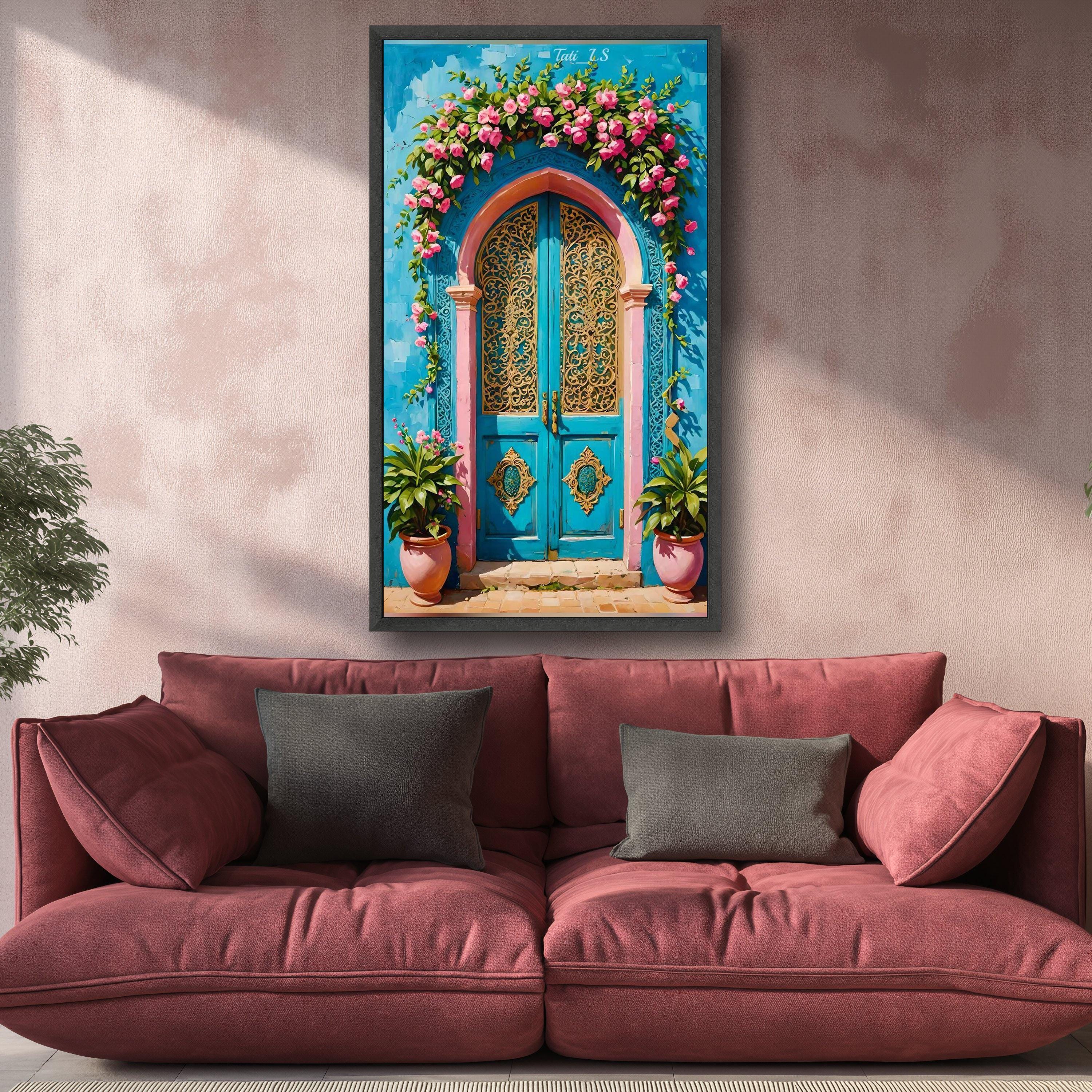 Blue Floral Archway Canvas Print, Mediterranean Door Wall Art - Etsy
