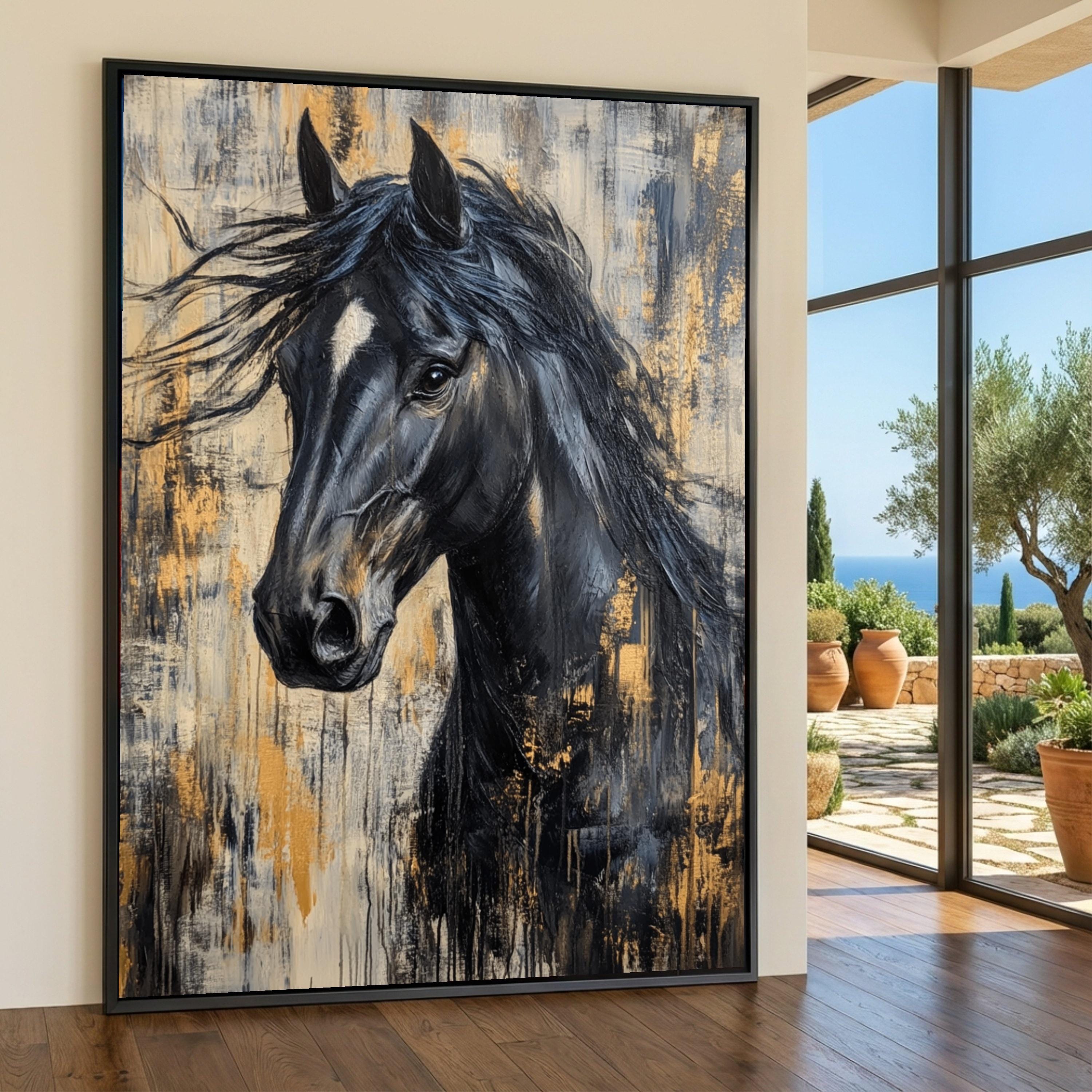 Abstract Black Horse Portrait, Modern Equestrian Canvas Art - Etsy