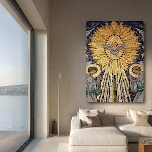 Gouden Heilige Geestduif mozaïek canvas kunst aan de muur, religieus christelijk decor, spirituele gebedsscène, inspirerend canvas, heilige kunstafdruk afbeelding 6