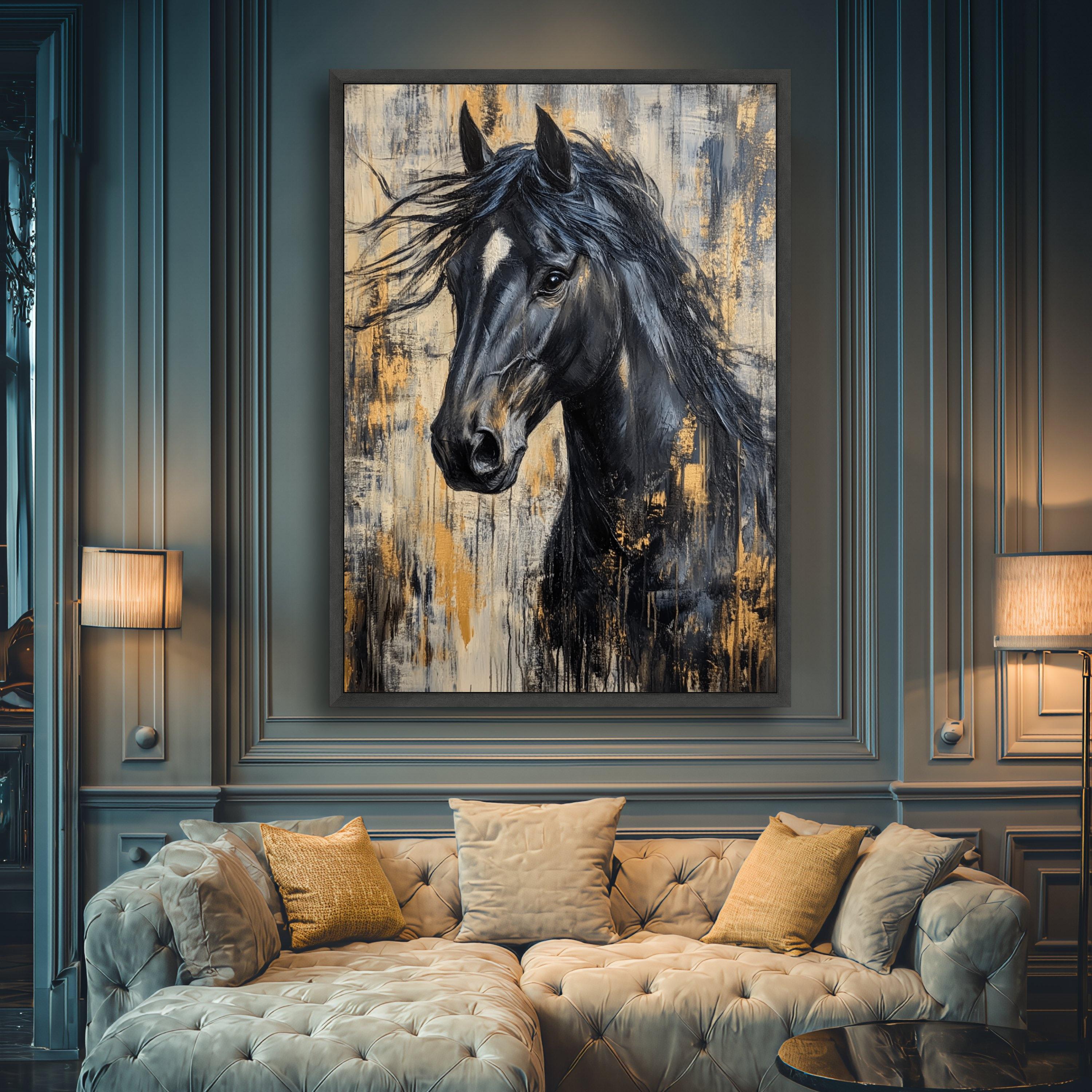 Abstract Black Horse Portrait, Modern Equestrian Canvas Art - Etsy