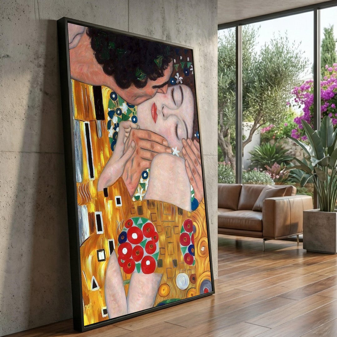 The Kiss by Gustav Klimt Canvas Wall Art, Romantic Couple Painting ...