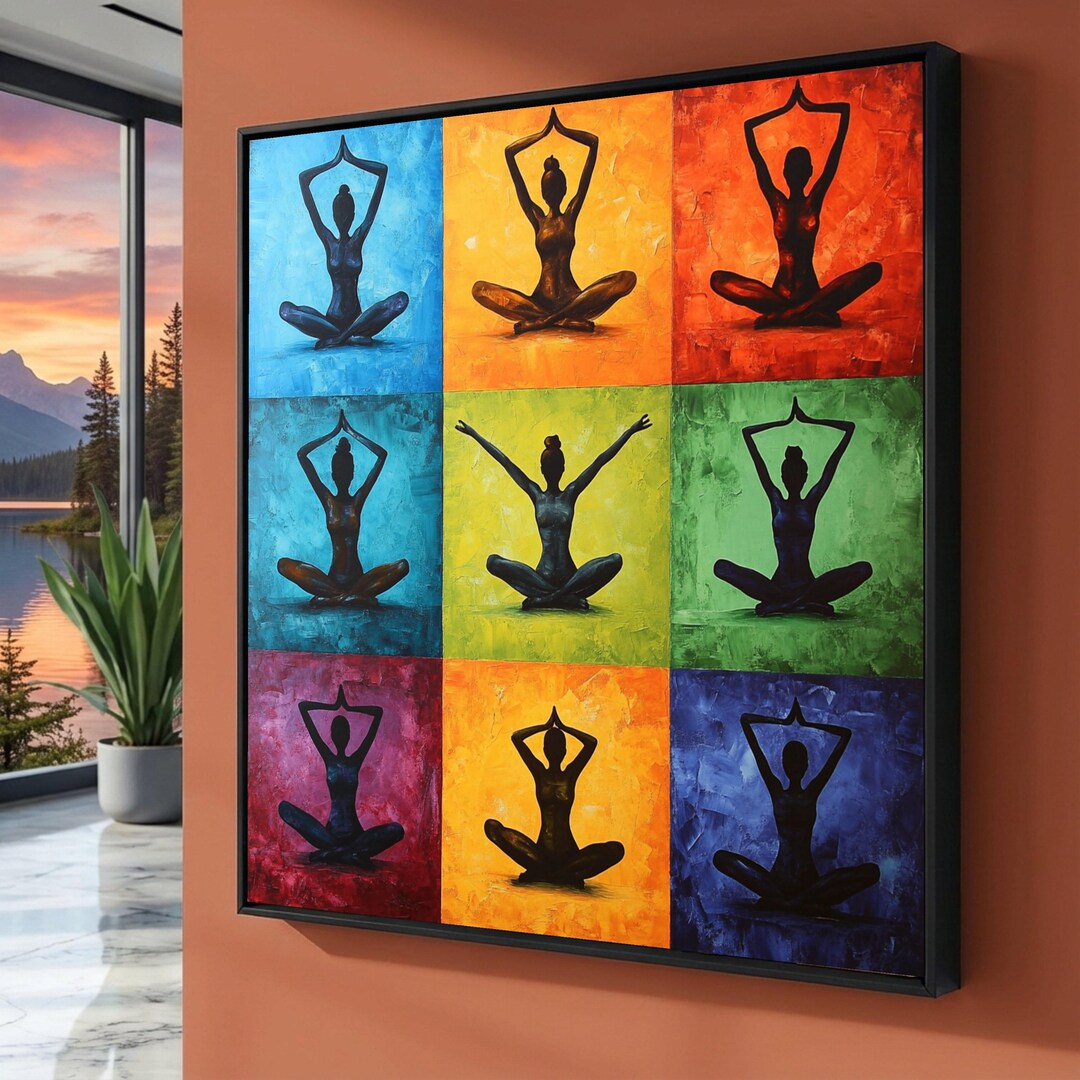 Colorful Yoga Poses Canvas, Meditation Wall Art, Silhouette Woman Art ...