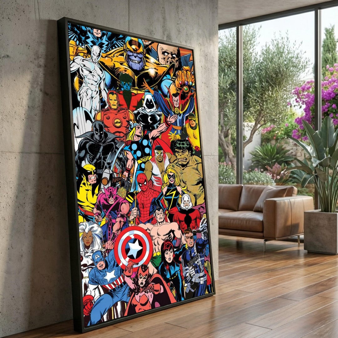 Classic Marvel Superheroes Collage Canvas, Vintage Comic Book Art ...