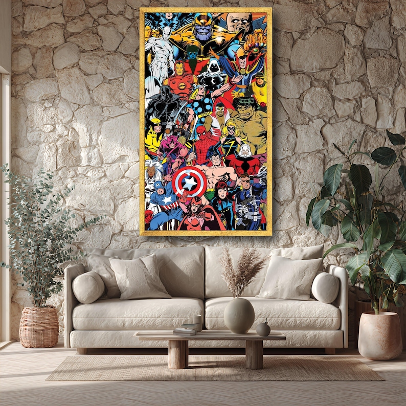 Classic Marvel Superheroes Collage Canvas, Vintage Comic Book Art ...