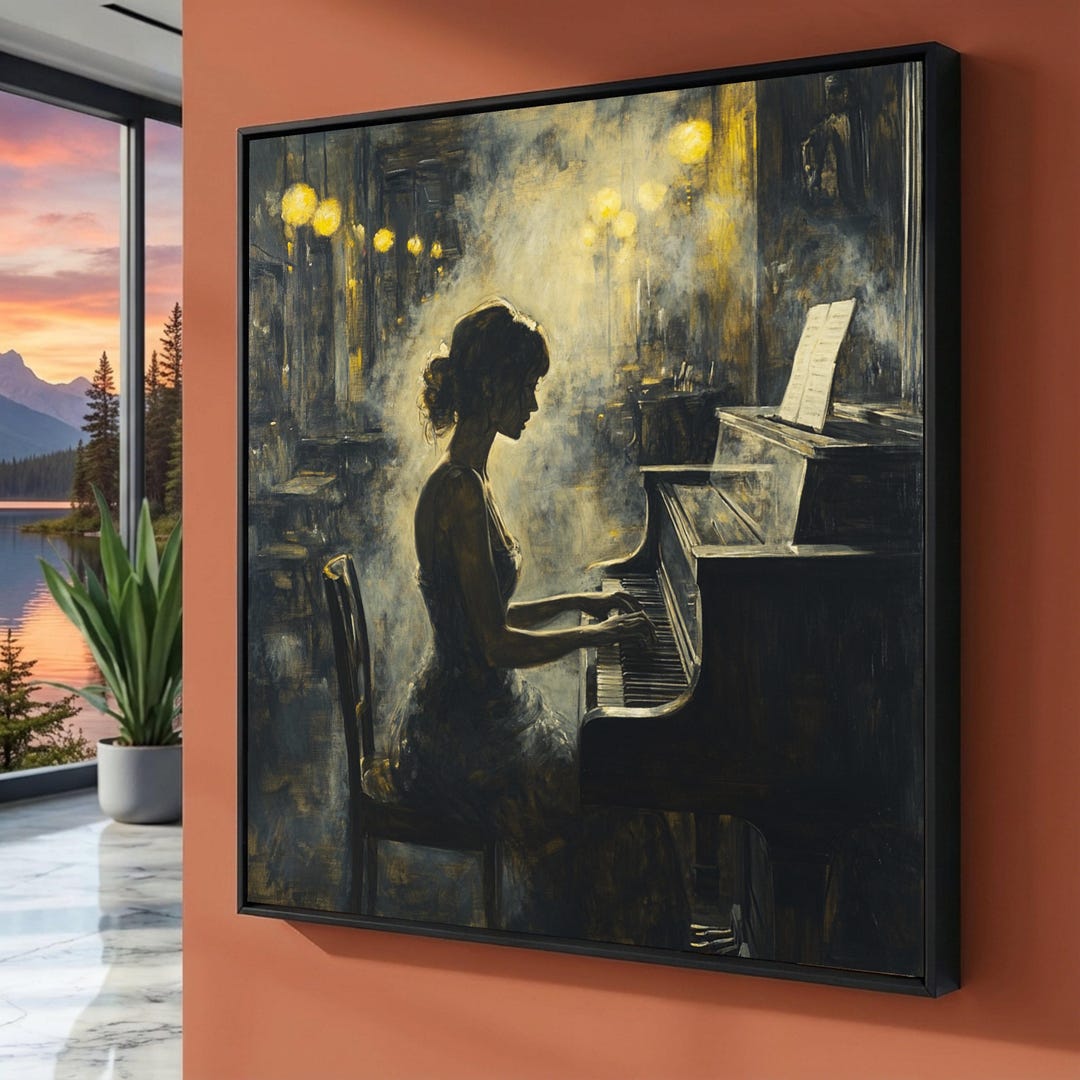 Woman Playing Piano Canvas Art, Vintage Musician Silhouette Painting - Etsy