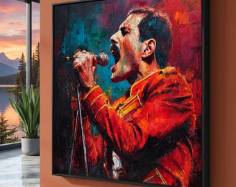 Freddie Mercury Canvas Art, Rock Legend Portrait, Stage Performance